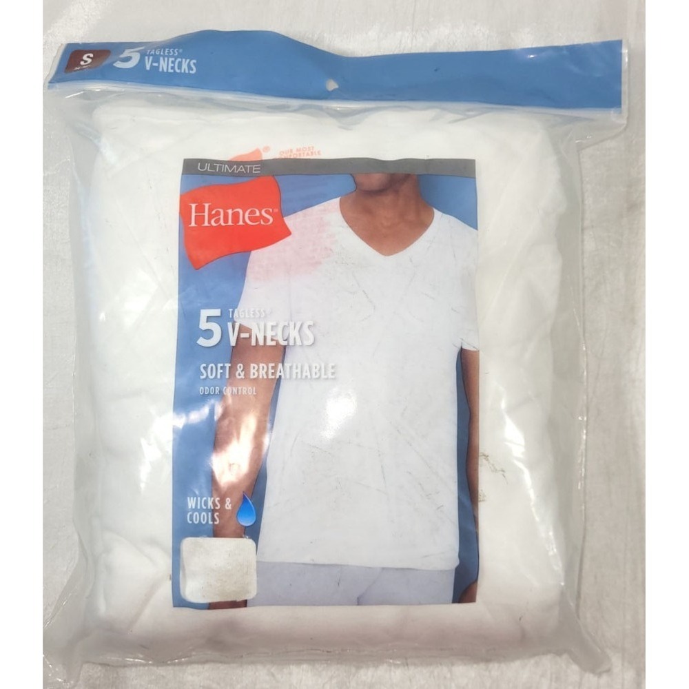 Hanes 5 Ultimate Men's Tagless Moisture Wick Soft V-Neck T-shirts - White - S